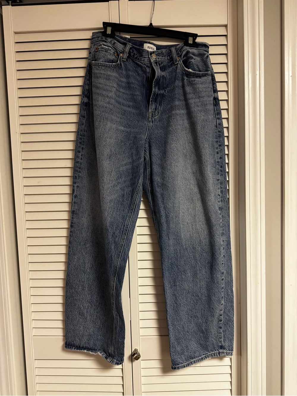 pistola Wes Barrel Leg Jeans - Washed Blue Denim